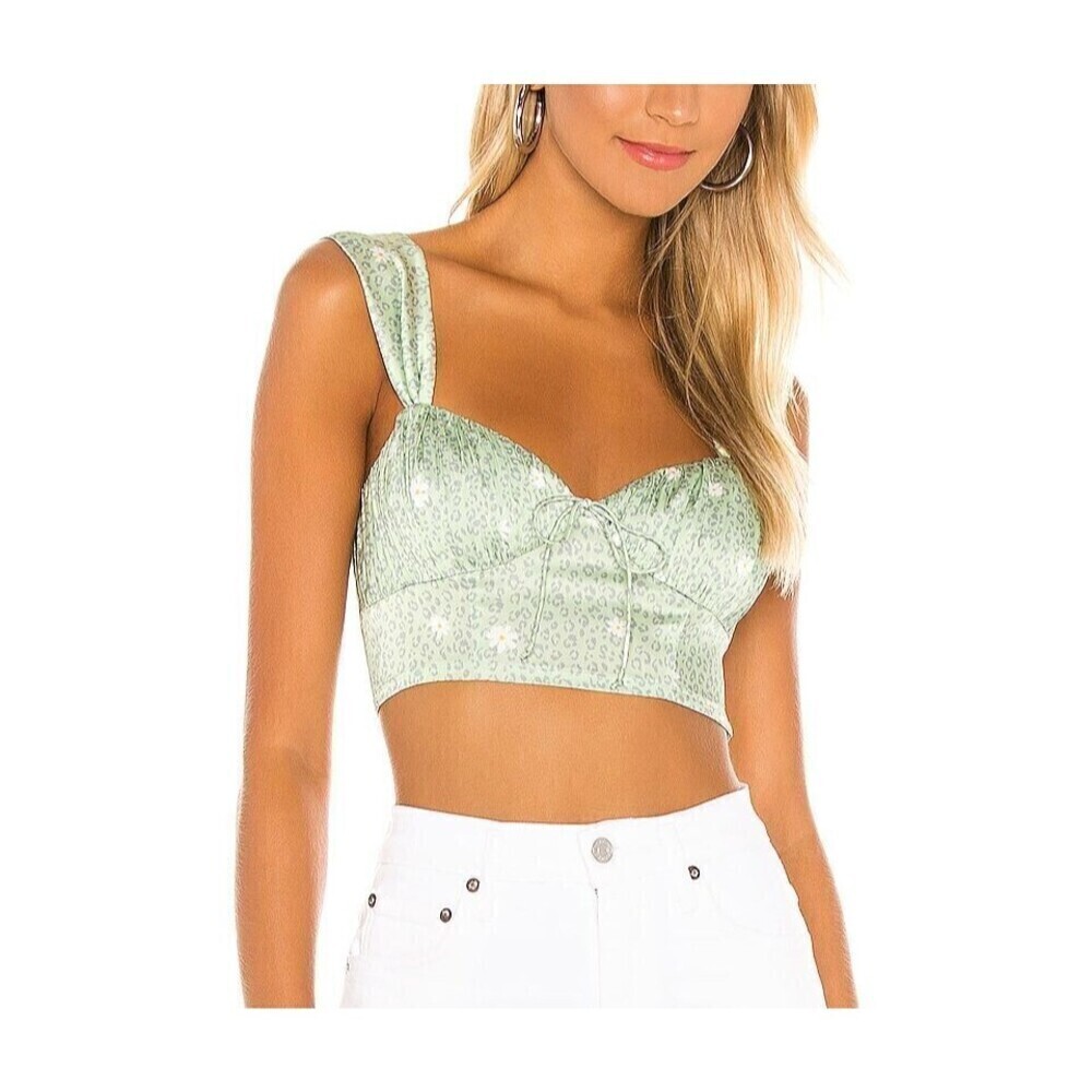 For Love & Lemons Crop Top Womens Medium Daisy Leopard Print Tie Strap Tank Top